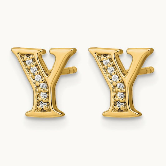 Diamond Initial Y Earrings, 14K