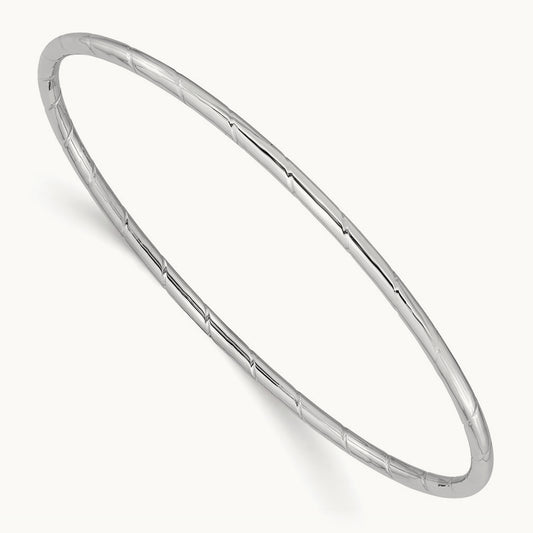 Grooved Slip-on Bangle — 14K White Gold