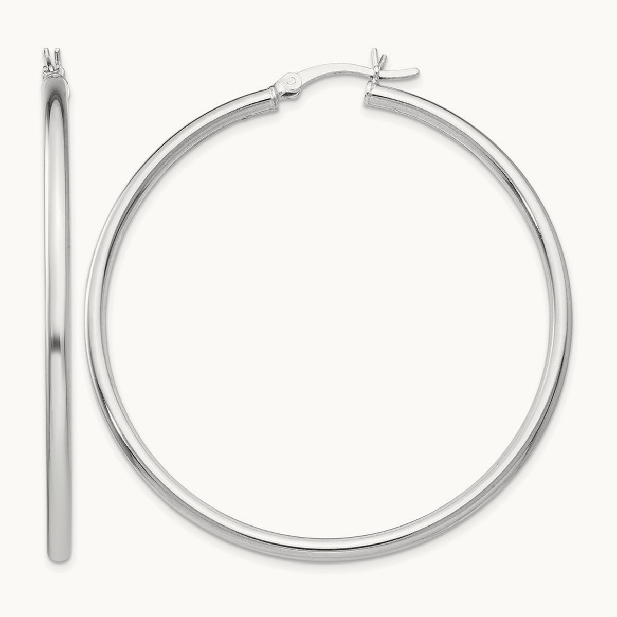 Rhodium-plated Polished Hinged Hoop Earrings, Sterling Silver — Leslie's
