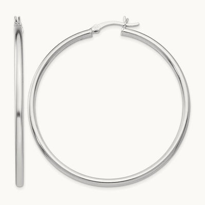Rhodium-plated Polished Hinged Hoop Earrings, Sterling Silver — Leslie's