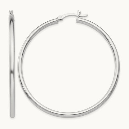 Rhodium-plated Polished Hinged Hoop Earrings, Sterling Silver — Leslie's