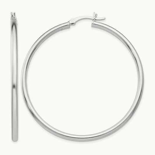 Rhodium-plated Polished Hinged Hoop Earrings, Sterling Silver — Leslie's