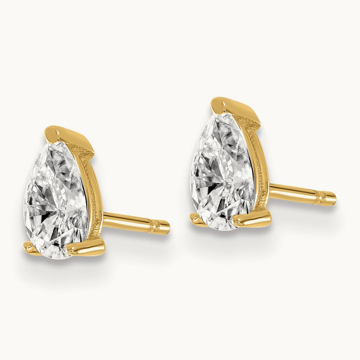 Pear 3 Prong Stud Earrings, 0.50-6.00 ct tw Lab-Grown Diamond — 2/3 ct, 14K Yellow Gold