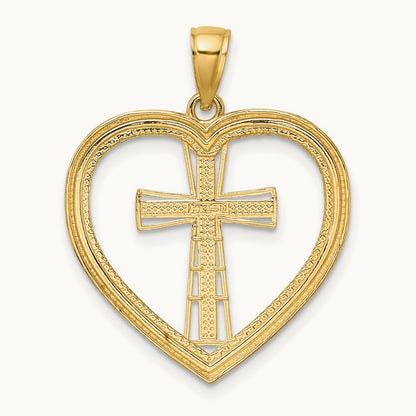 & White Rhodium Heart W/White Cross In Center Charm, 14K