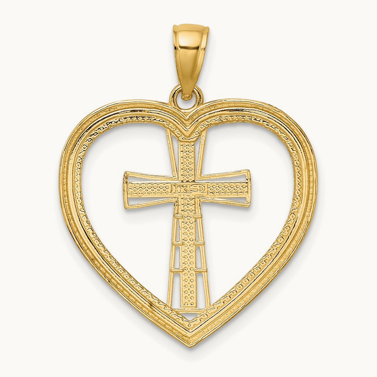 & White Rhodium Heart W/White Cross In Center Charm, 14K