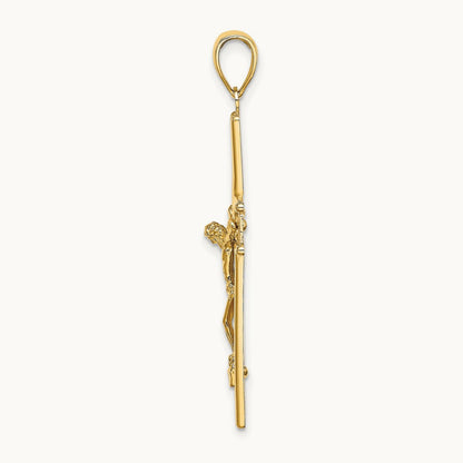 W/ Satin Finish Crucifix Charm, 14K