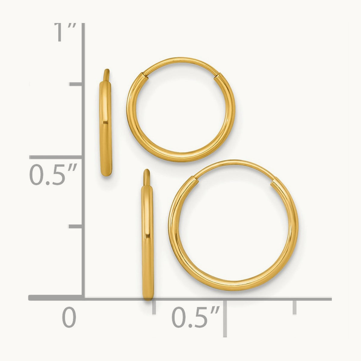 Polished Set of Two Pairs Endless Hoop Earrings, 1mm, 14K