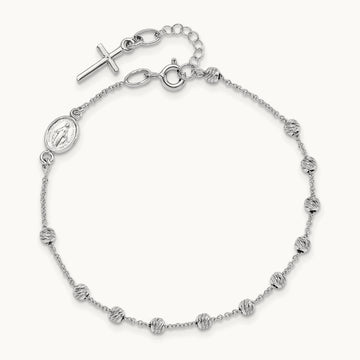 D/C Cross and Miraculous Medal .75in ext. Bracelet, 14K White Gold