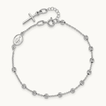 D/C Cross and Miraculous Medal .75in ext. Bracelet, 14K White Gold