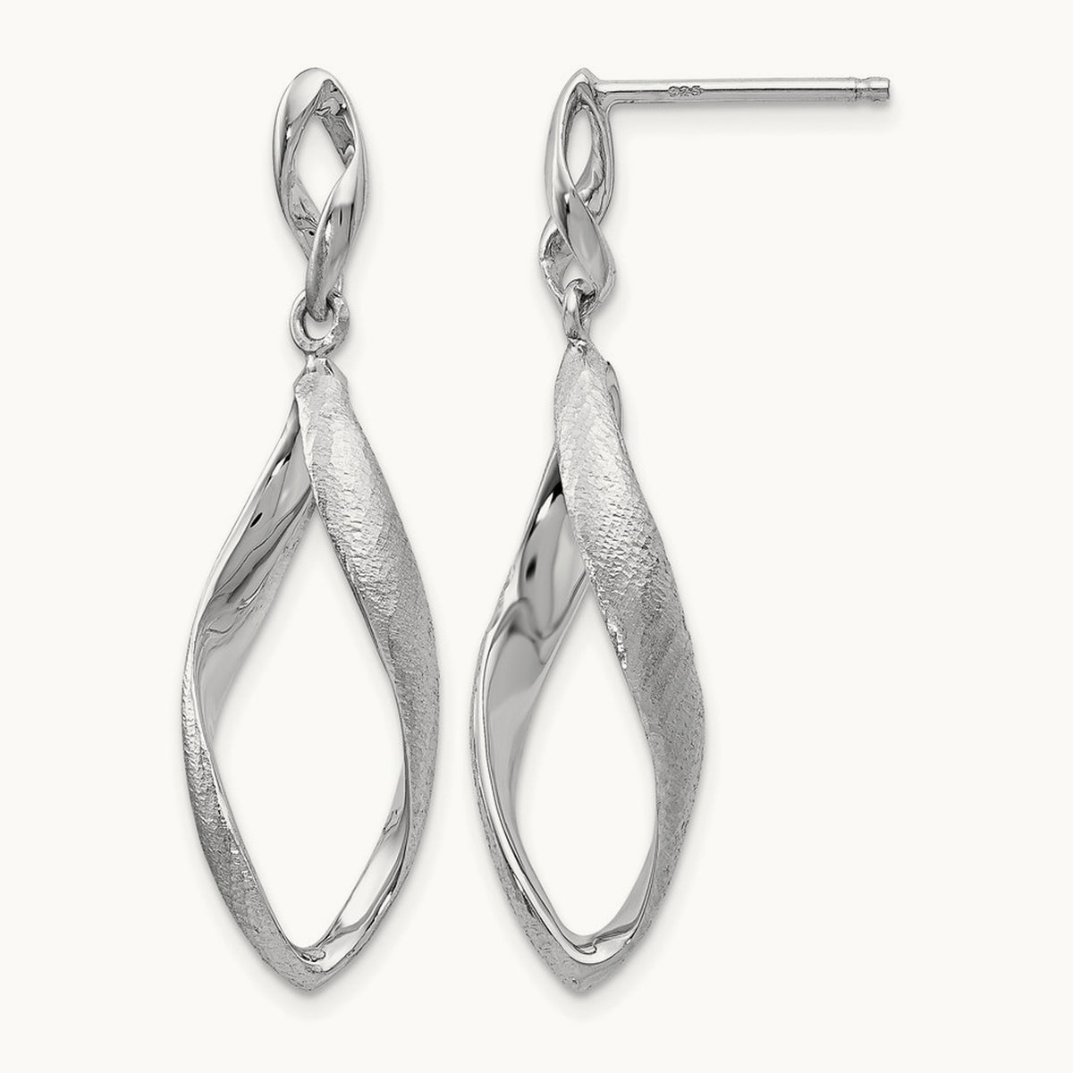 Rhodium-plated Radiant Essence Textured Post Dangle Earrings — 37mm