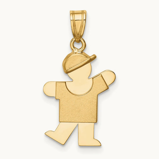 Solid Engravable Boy with Hat on Left Charm — 25mm