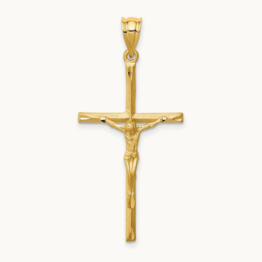 Brushed & Diamond-cut Crucifix Cross Pendant, 14K