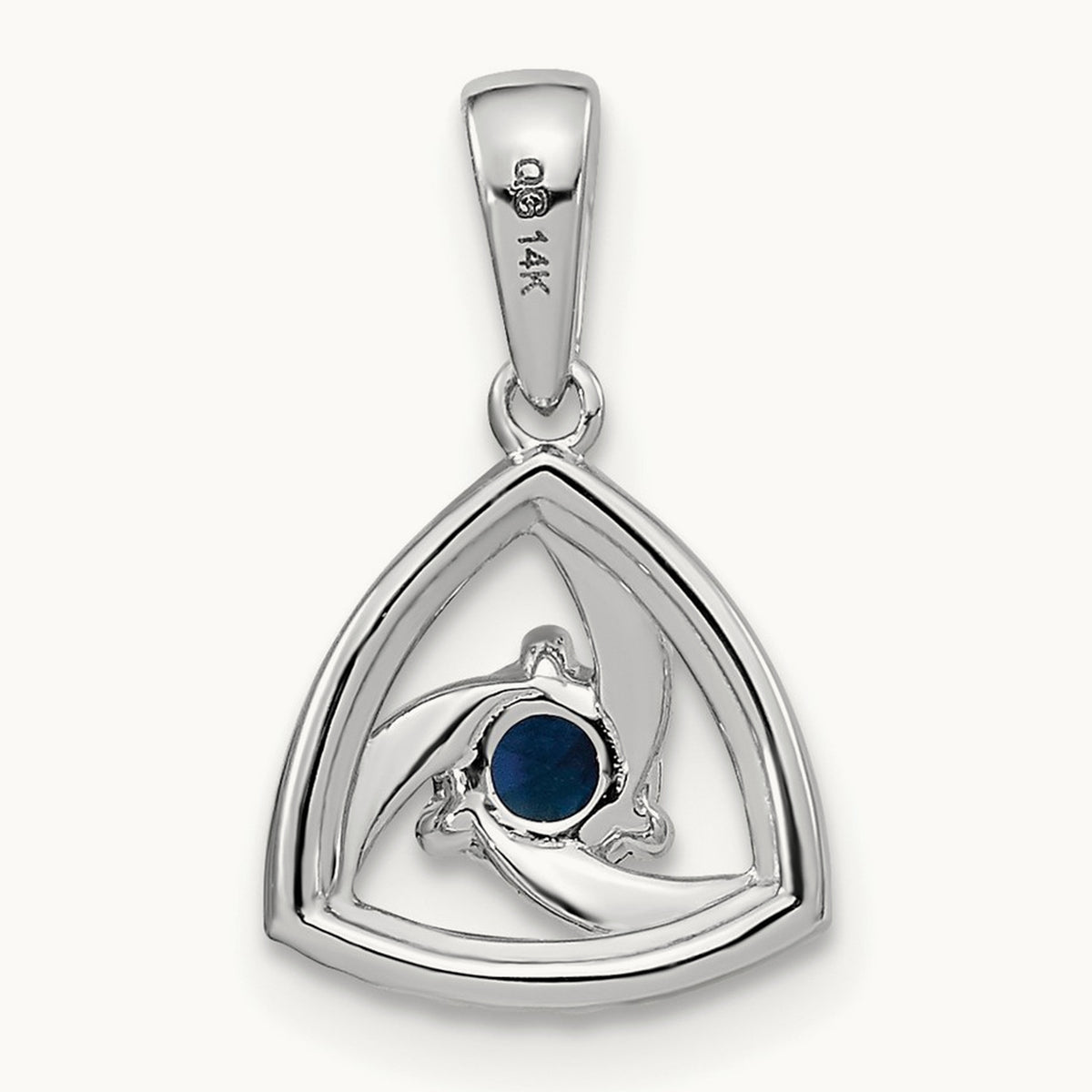 Diamond and Blue Sapphire Triangle Pendant, 14K White Gold