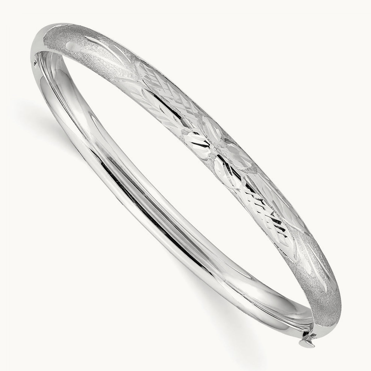 3/16 White Gold Florentine Hinged Baby Bangle, 14K