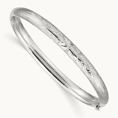 3/16 White Gold Florentine Hinged Baby Bangle, 14K