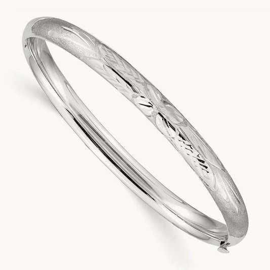 3/16 White Gold Florentine Hinged Baby Bangle, 14K