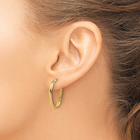 Polished and Grooved Twist Oval Hoop Earrings — 16.5mm