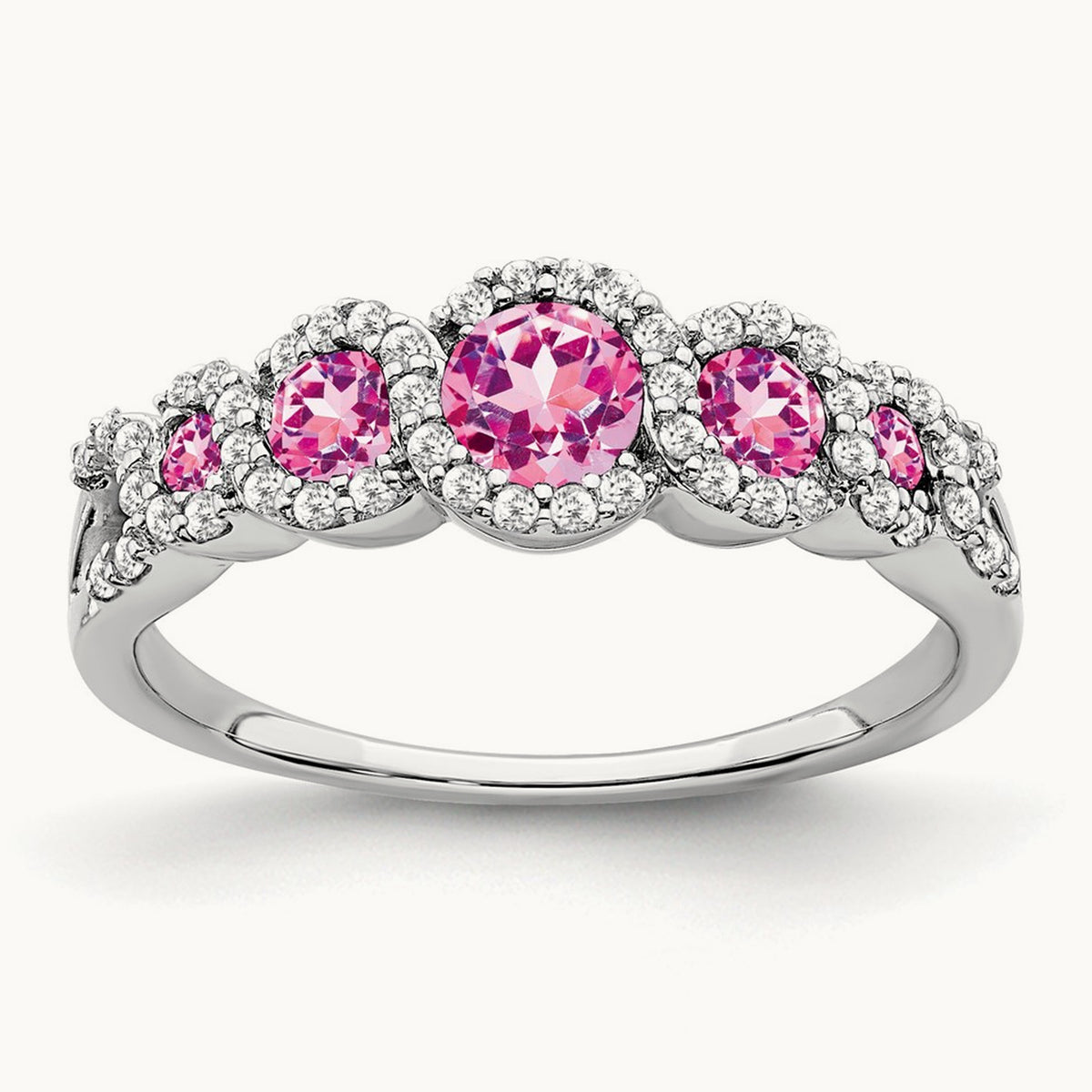 Created Pink Sapphire and Diamond Ring, 14K White Gold
