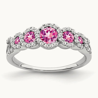 Created Pink Sapphire and Diamond Ring, 14K White Gold
