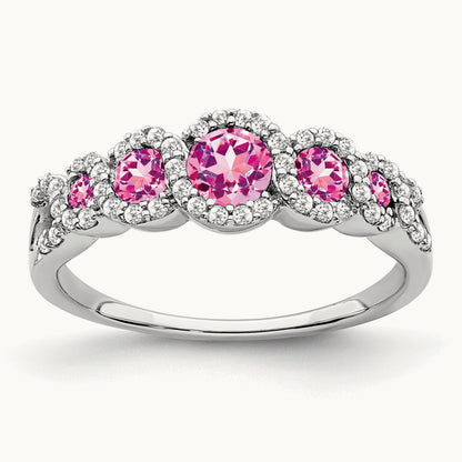 Created Pink Sapphire and Diamond Ring, 14K White Gold