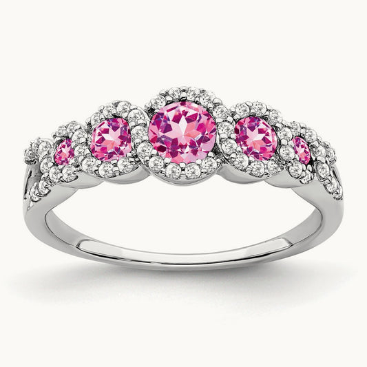Created Pink Sapphire and Diamond Ring, 14K White Gold