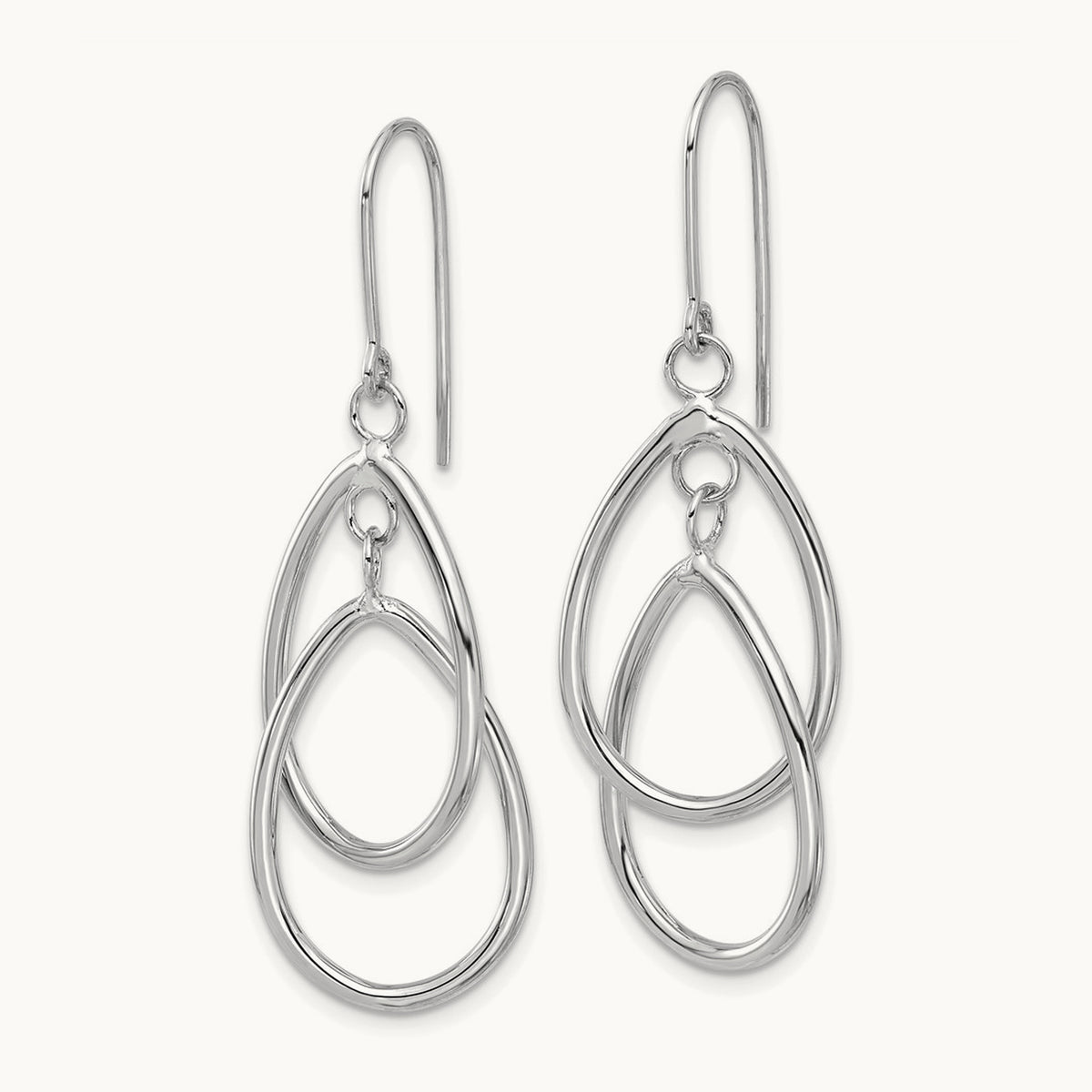 Double Teardrop Dangle Wire Earrings, 14K White Gold
