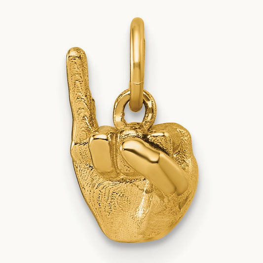 American Sign Language Alphabet Fingerspelling Sign I Pendant, 14K