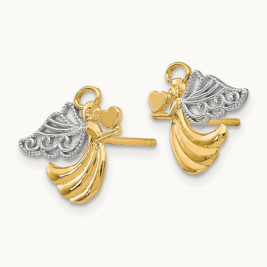 w/Rhodium Angel With Heart Post Earrings, 14K