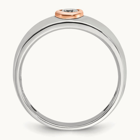 White/Rose Gold IBGoodman Men's Diamond Complete Ring, 14K Two-tone