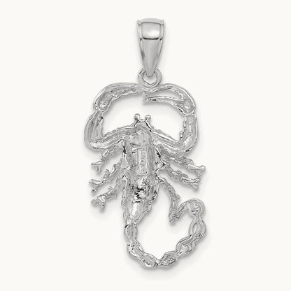 Solid Polished Open-Backed Scorpion Pendant — 14K White Gold, 18mm
