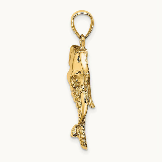 2-D Elephant Head w/ Twisted Trunk Charm, 14K