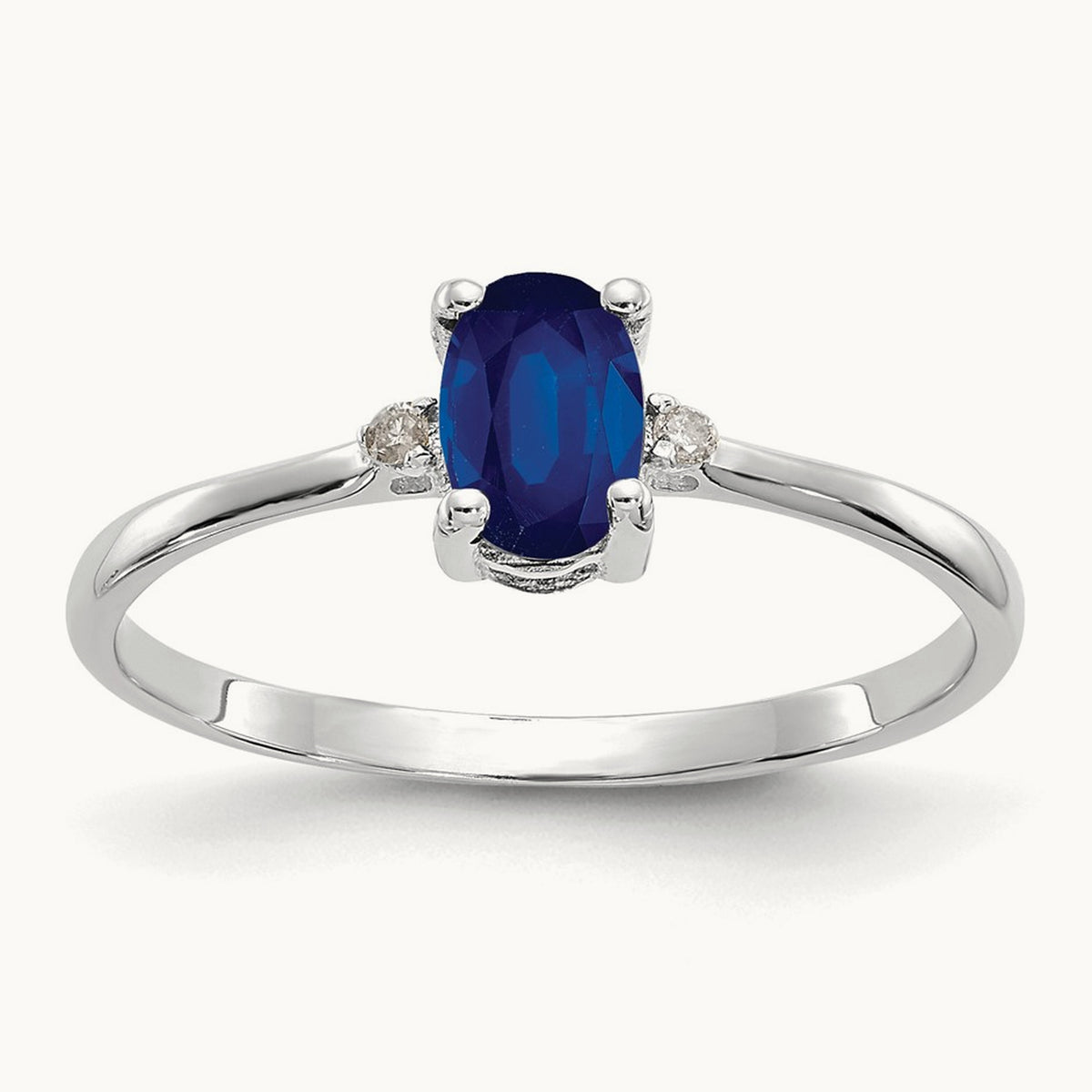 Diamond & Sapphire Birthstone Ring — 14K White Gold, 6