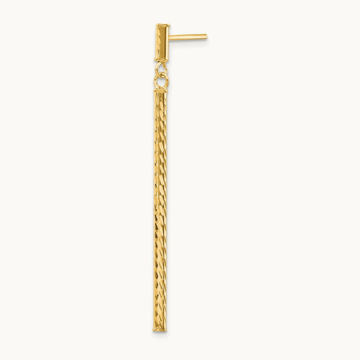 Single 14k Polished and Diamond-cut Bar Dangle Post Earring