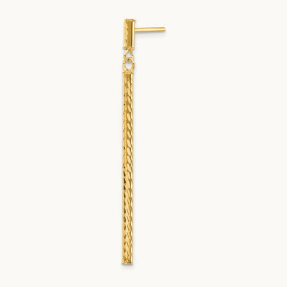 Single 14k Polished and Diamond-cut Bar Dangle Post Earring