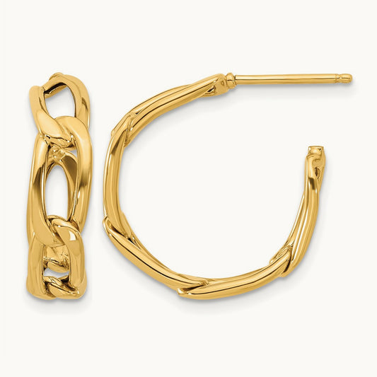 Polished Link Post Hoop Earrings, 14K — Leslie's