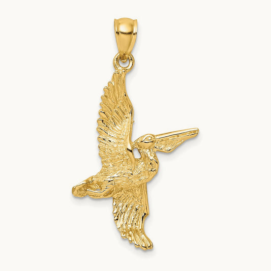 3-D Pelican Flying Charm — 14K Yellow Gold, 34mm