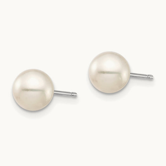 6- Round White and Black FWC Pearl 2 Earrings Set, 7mm, 14K White Gold