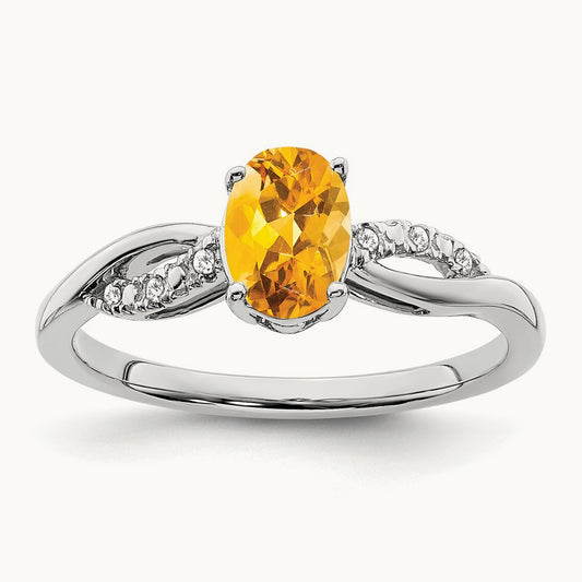 Oval Citrine and Diamond Ring, 14K White Gold