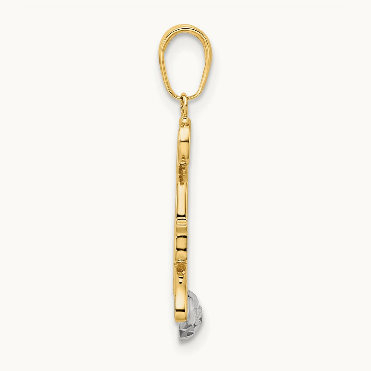 Diamond-cut Cat and Ball Pendant, 14K with White Rhodium