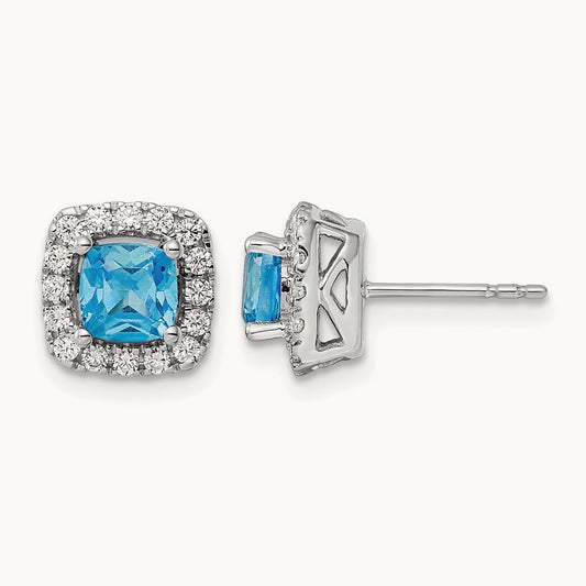 Dec Birthstone Blue Topaz Post Earrings, 0.50 ct tw Lab-Grown Diamond
