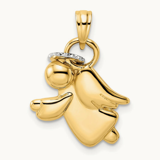 & White Rhodium D/C Halo on Angel Pendant, 14K