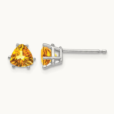 Citrine Trillion Stud Earrings, 14K White Gold
