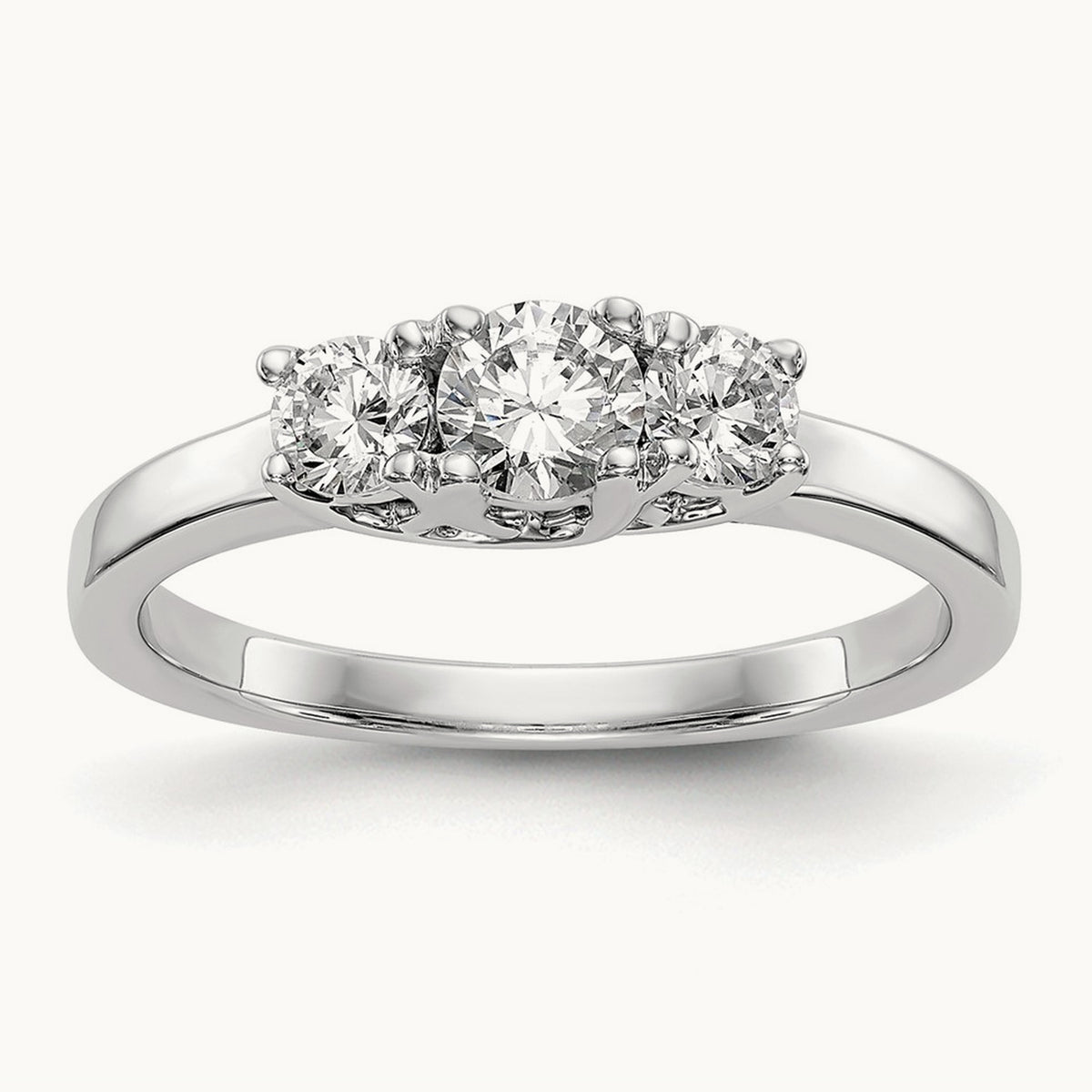 Two-Tone Basket 3 Stone Engagement Ring — 14K White Gold, VS/SI (Great) · Certified, 7