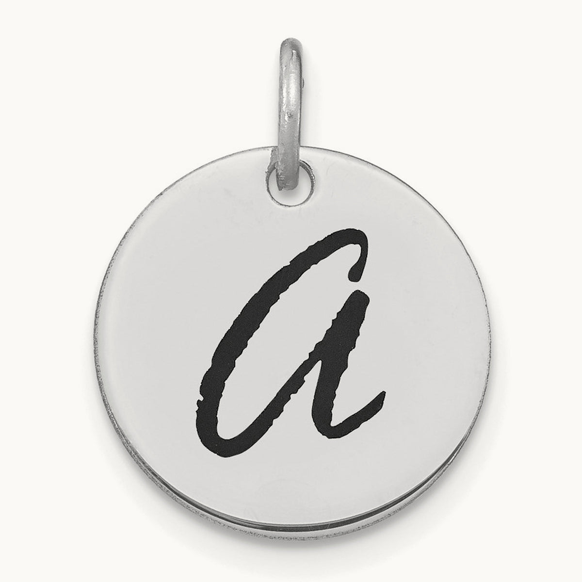 Polished Black Enamel Initial Disk Charm — 14K White Gold, A