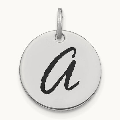 Polished Black Enamel Initial Disk Charm — 14K White Gold, A