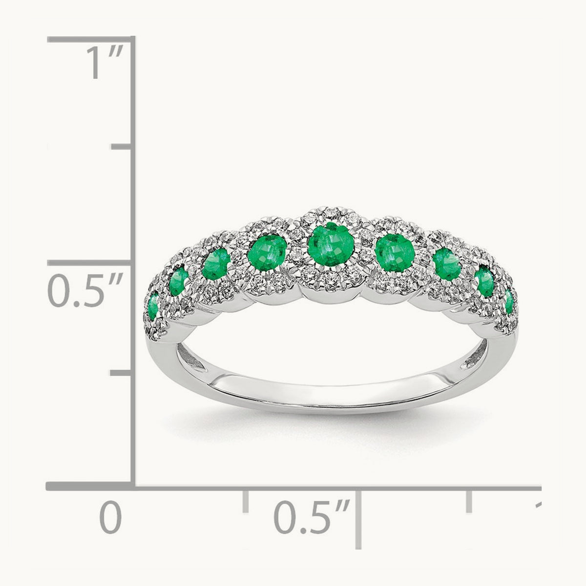 Diamond and Emerald Polished Ring, 14K White Gold
