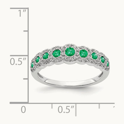 Diamond and Emerald Polished Ring, 14K White Gold
