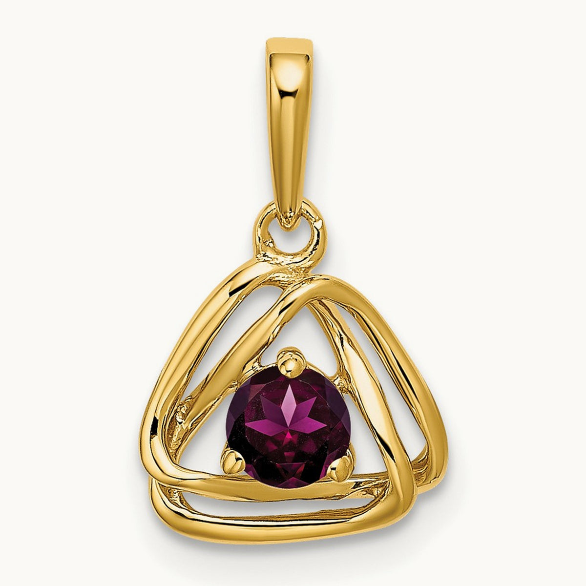 Rhodolite Garnet Triangle Pendant — 14K Yellow Gold