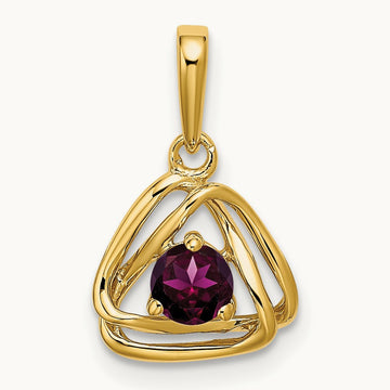 Rhodolite Garnet Triangle Pendant — 14K Yellow Gold