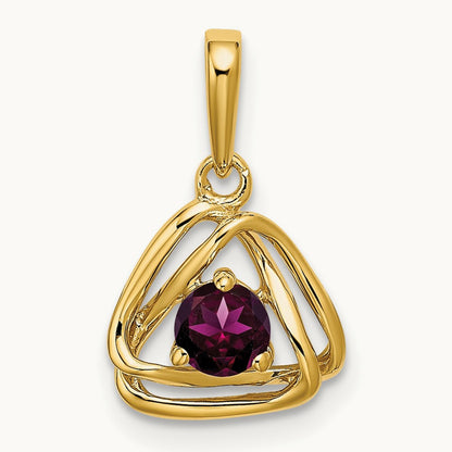 Rhodolite Garnet Triangle Pendant — 14K Yellow Gold